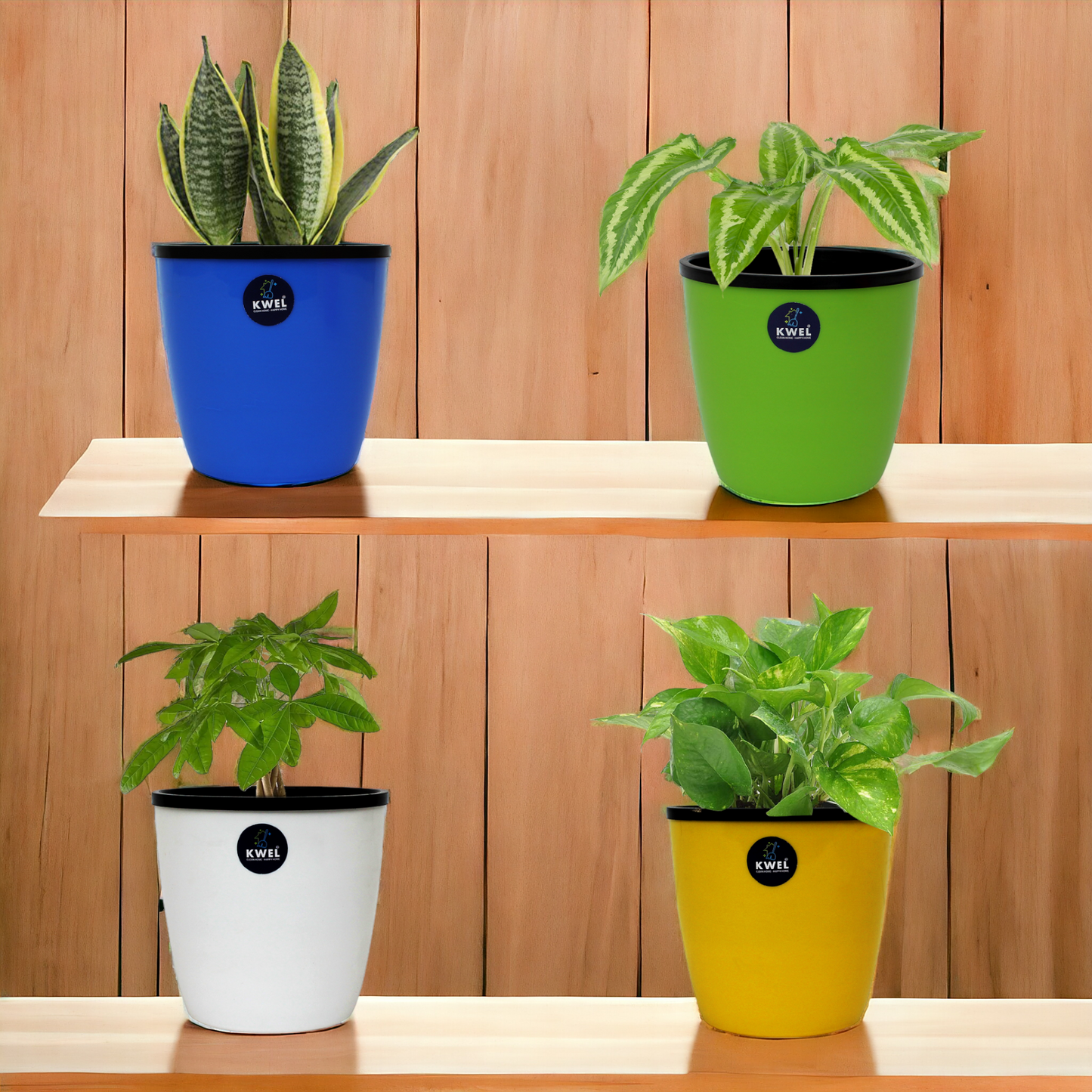 KWEL Deco Self Watering Flower pots 6” Virgin Plastic Indoor Outdoor Balcony Flower Pot with Outer and Inner Flower- Pack of 4