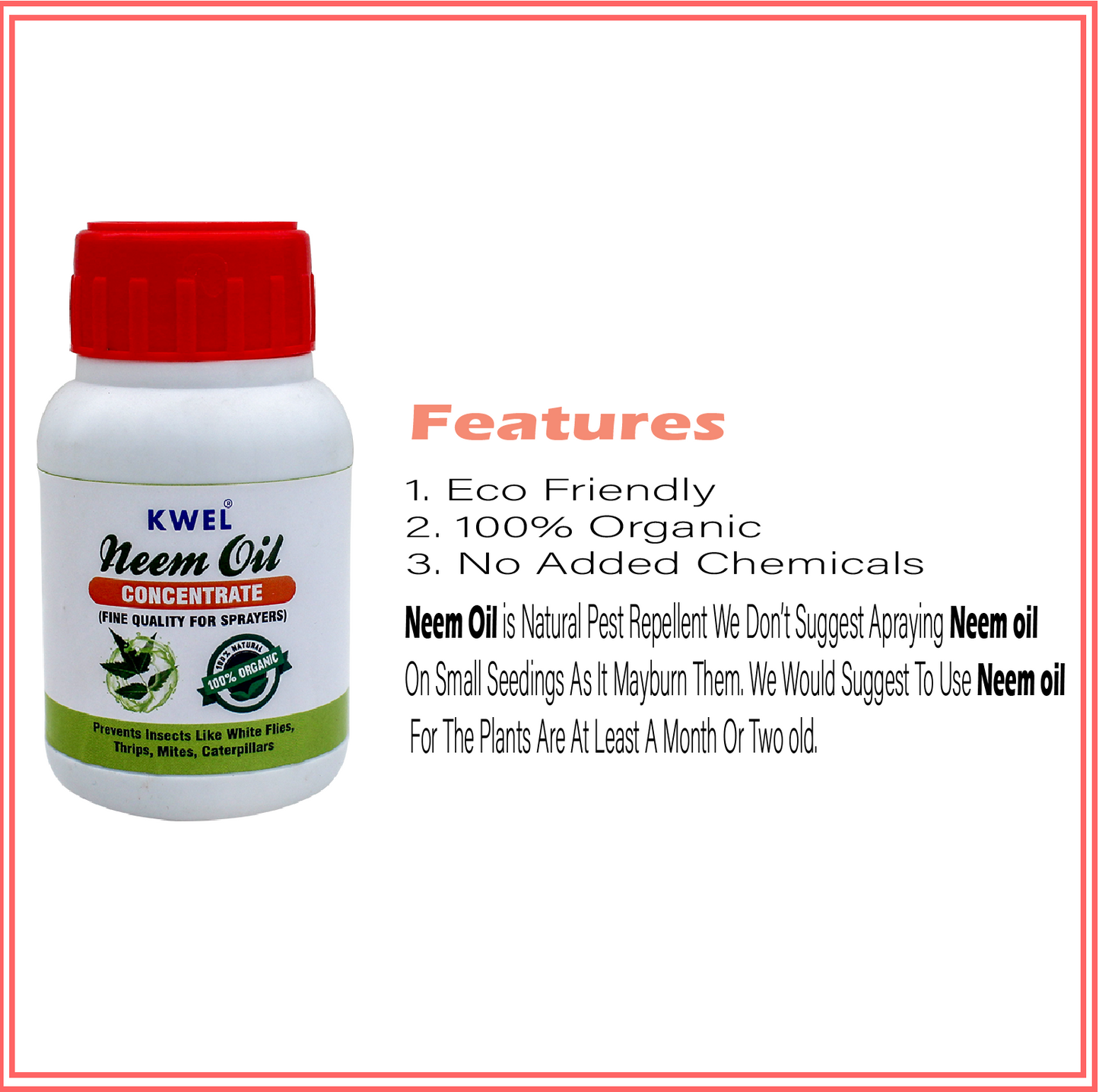 KWEL 100ml Neem Oil for Plants Organic eco-Friendly Pesticide to Reduce with Complete Plant Nutrient Contains Essential Plant nutrients 75ml (Pack of 1)
