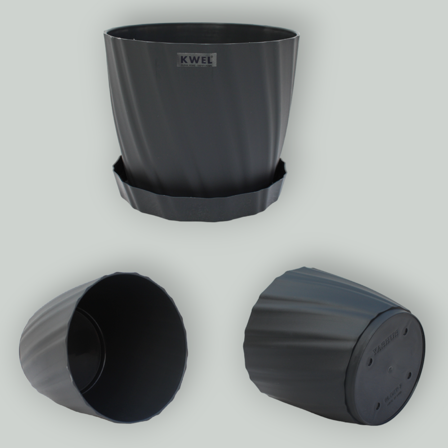 KWEL Glory 7" Plastic Round Flower Pots for Home Planters, Terrace, Garden Etc | Grey.