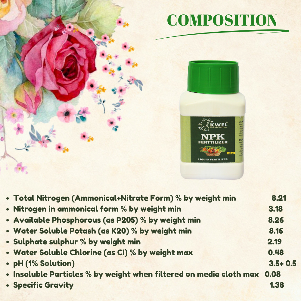 KWEL NPK Nitrogen Powder Potassium Phosphorus Fertilizer, 100ml (Pack of 1) with 10ml Measuring Cup 1 Piece