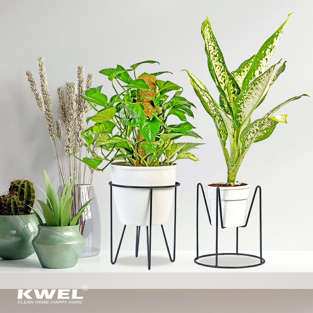 KWEL 2 Way Metal Planter Stand, Indoor/Outdoor Modern Plant Stand Black