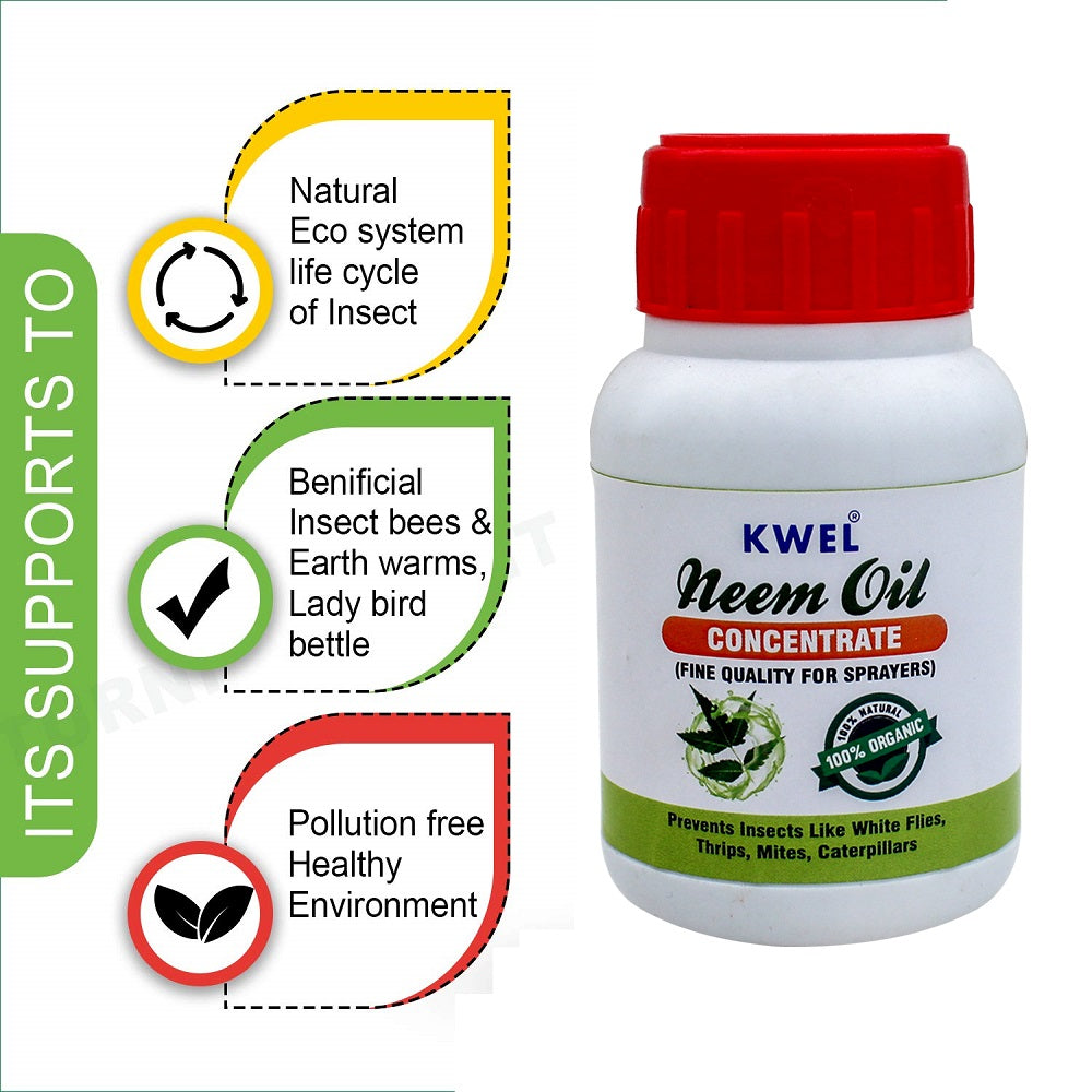 KWEL 100ml Neem Oil for Plants Organic eco-Friendly Pesticide to Reduce with Complete Plant Nutrient Contains Essential Plant nutrients 75ml (Pack of 1)