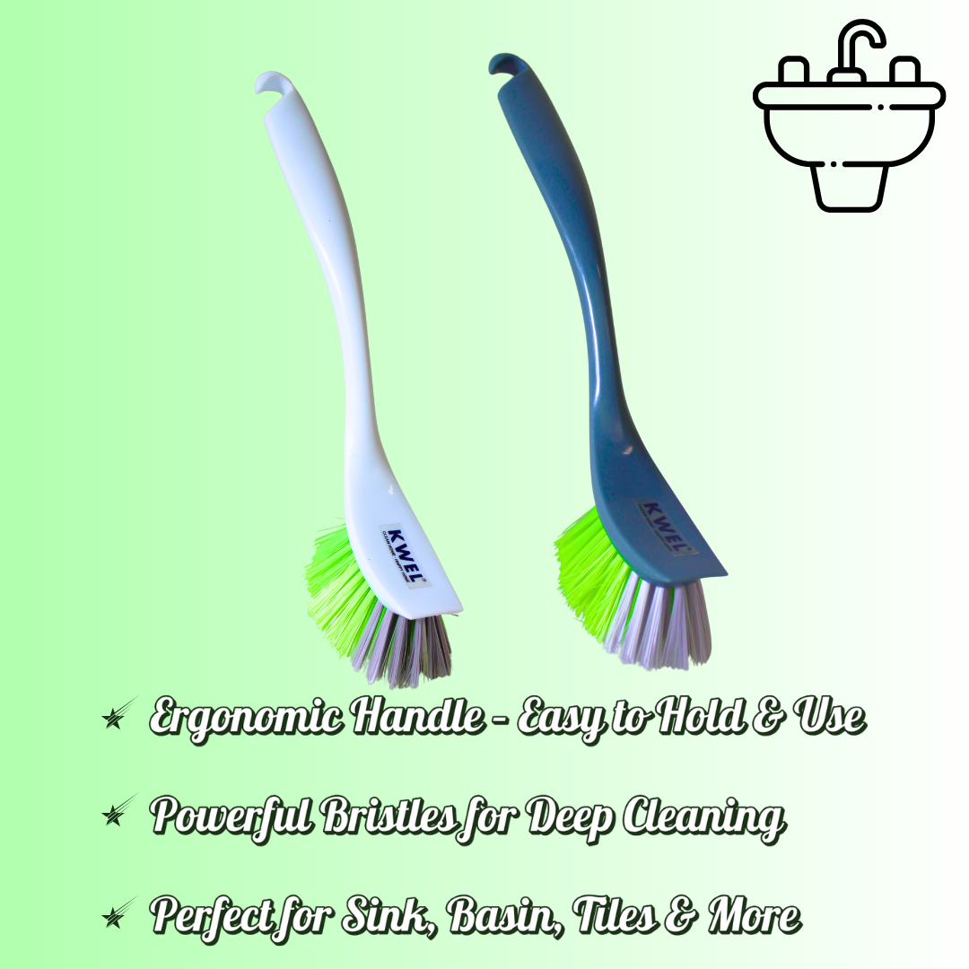 KWEL Plastic Dishwashing, Wash Basin, Sink Cleaning Brush Kitchen Cleaning Sink Brush (Multicolor, Pack of 2)
