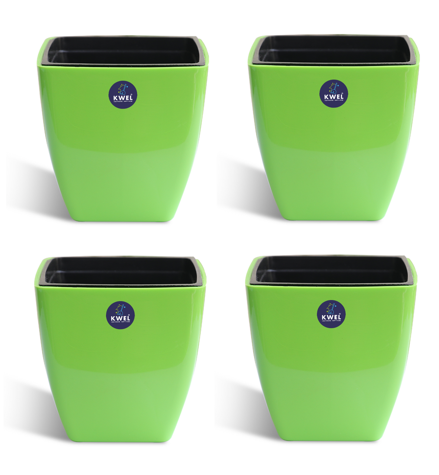 KWEL Daisy Self Watering Flower pots 5” Virgin Plastic Indoor Outdoor Balcony Flower Pot with Outer and Inner Flower Pot Pack of 4 (Green)