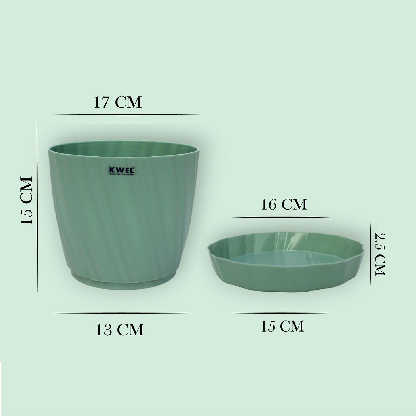KWEL Glory 7" Plastic Round Flower Pots for Home Planters, Terrace, Garden Etc | Green.