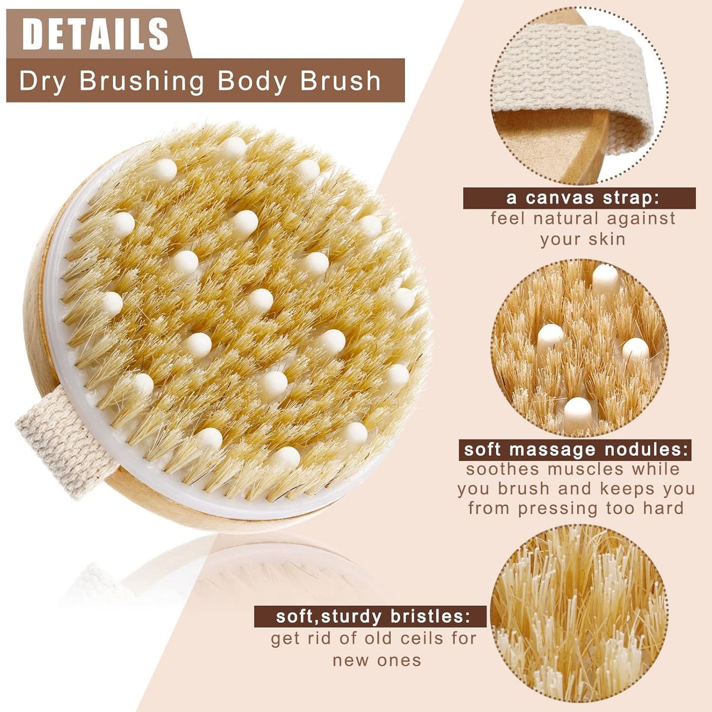 KWEL Wooden Double-sided Bath Brush With Massager and Detachable Long Handle With combo Wooden Bath Brush Round With massager (Pack of 1)