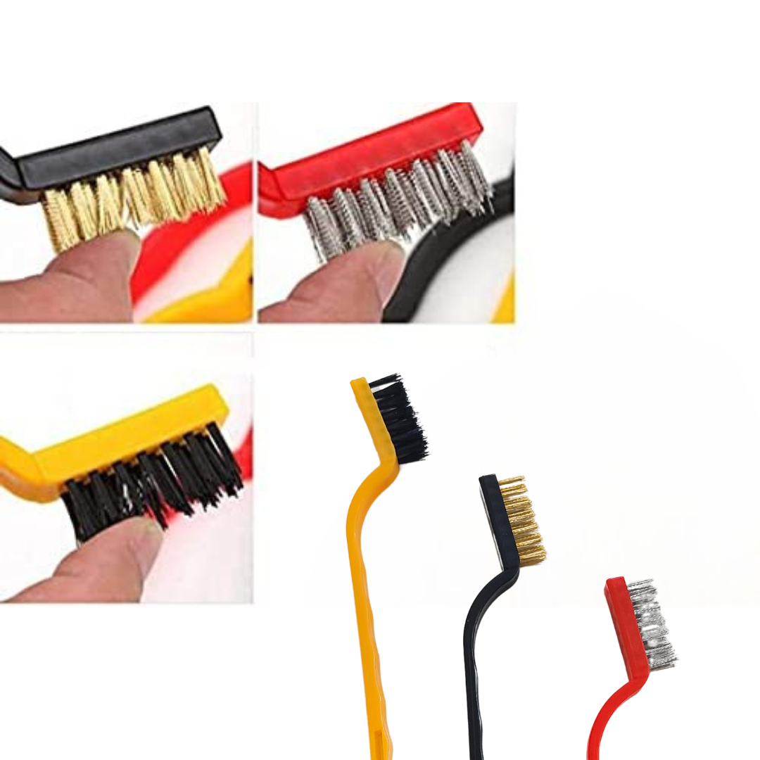 KWEL 3-in-1 Mini Wire Brush Set Brass, Nylon & Stainless Steel Bristles | Heavy-Duty Cleaning Brushes for Kitchen Gas Stove, Grill, Rust, BBQ & Metal Surface Cleaning Tool Kit (Pack of 6)
