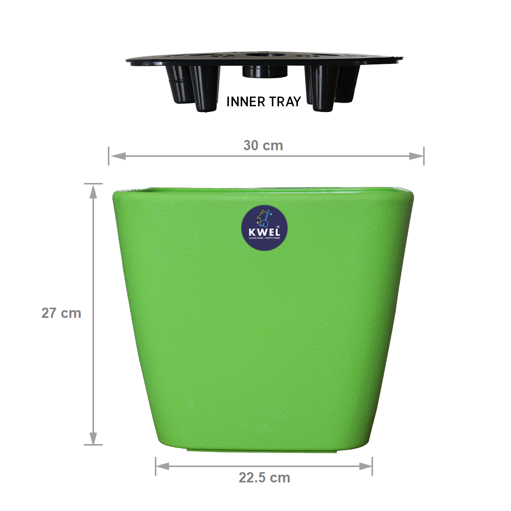 KWEL Daisy Pot Plastic Attractive Pot for Home Garden with Inner Tray Self Water Mechanism Size 12 Inch- Pack of 3 (Green)