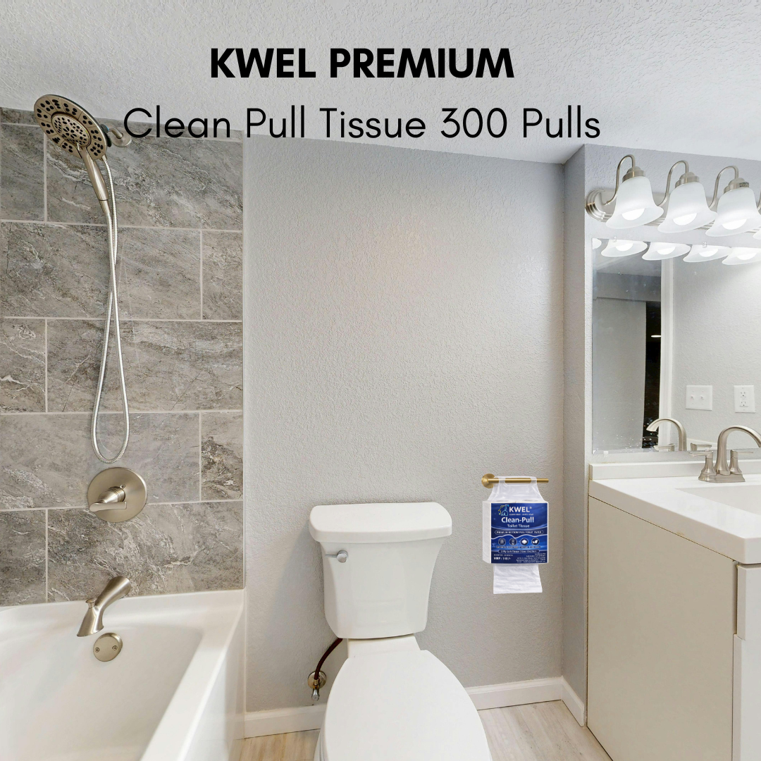 KWEL Clean-Pull Toilet Tissue | 2 Ply Soft Bottom Pull Tissue | 300 Pulls per Pack | Splash Proof Hygienic Toilet Paper | 12 x 20 cm Sheets | Pack of 2