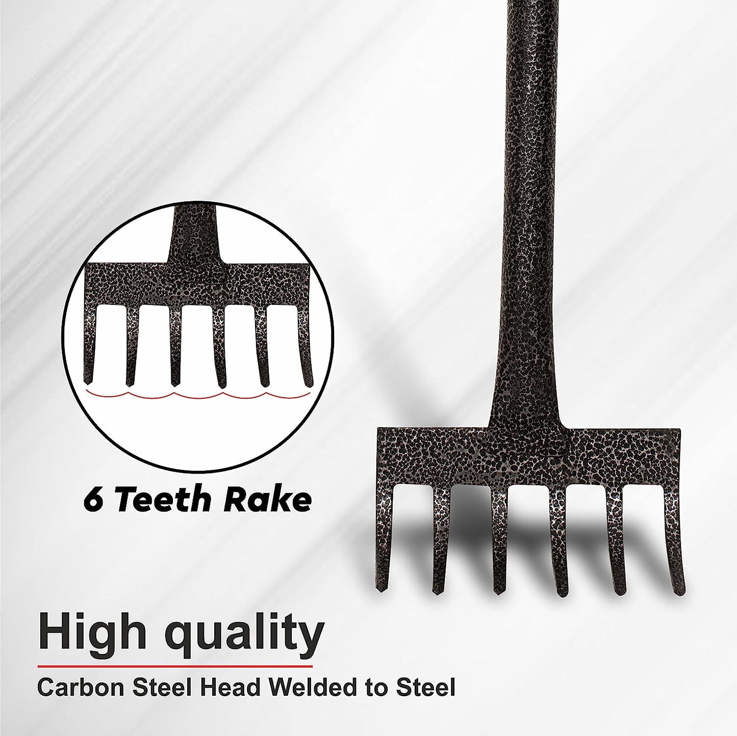 KWEL - Garden 6 Teeth Rake for Quick Clean Up of Lawn and Yard, Garden Leaf Rake
