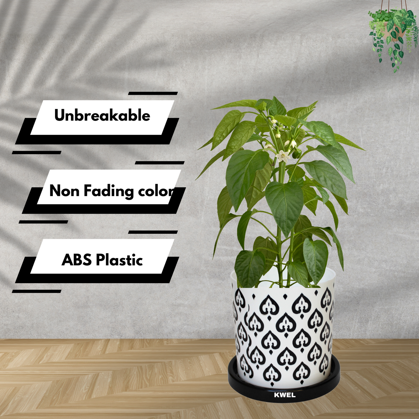 KWEL Plastic Pristine Flower Pot for Gardening, Indoor/Outdoor Planter Pot (5Inch | Pack of 2)