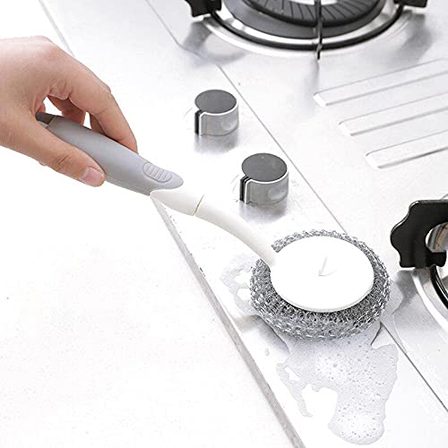 KWEL Long Handle Stainless Steel Wire Grill Brush with Hanging Hole (Multicolor) Pack of 2