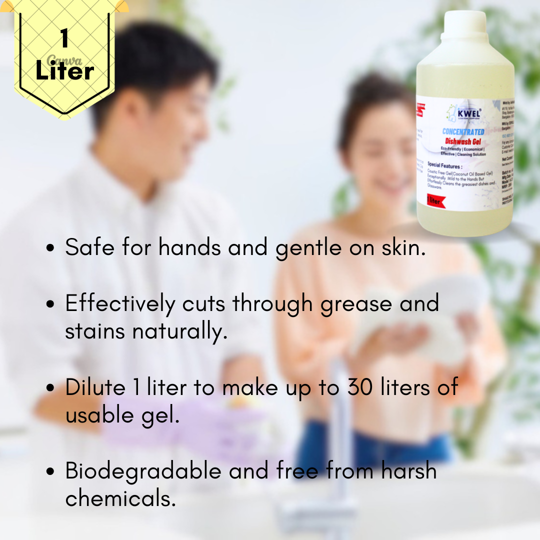 Kwel Concentrated Dishwash Gel 1L | Caustic-Free, Coconut Oil-Based Formula for Gentle & Effective Cleaning (White, Pack of 1)