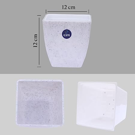 KWEL Daisy Pot Square Cut Plastic Pot for Home Garden Office Decoration - Size 5 Inch - Pack of 4
