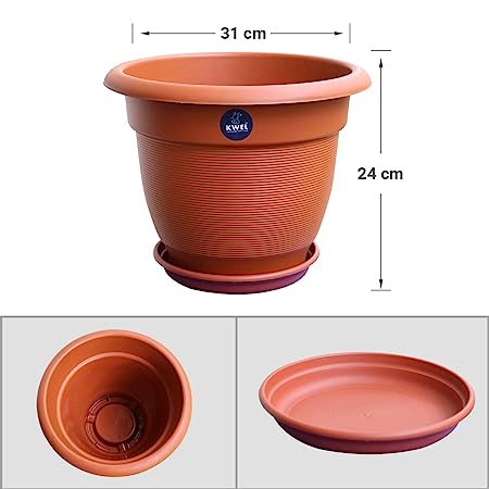KWEL Flower Pots for Plants and Flowers with Free Tray Size 12Inch - Brown