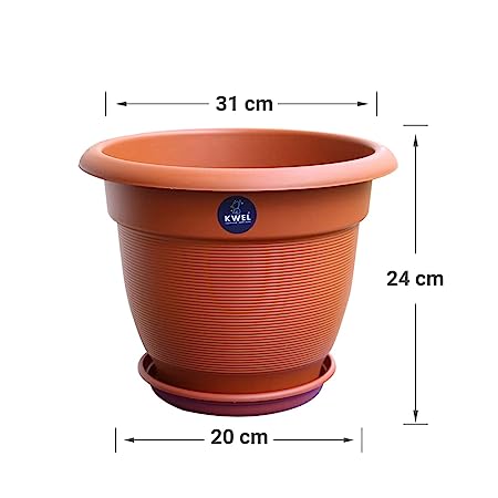 KWEL Flower Pots for Plants and Flowers with Free Tray Size 12Inch - Brown