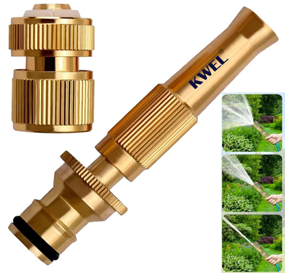 KWEL Brass Water Spray Nozzle Suitable for 1/2" Hose Pipe Adjustable Nozzle, Spray Gun for Car Wash & Gardening Water Pressure Nozzle, (Pack of 1)