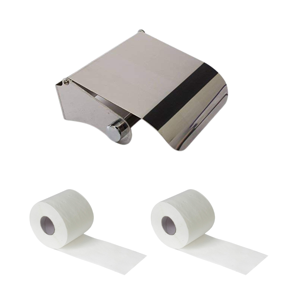 KWEL SS Wall-Mounted Bathroom Tissue Roll Dispenser (Small Size) Pack of 1 with 2pkt Tissue