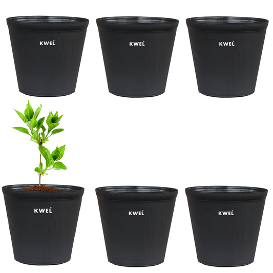 KWEL N Pot for Home Garden | Planters for Outdoor Balcony and Nursery | Flower Planting Pots Black (Pack of 6)