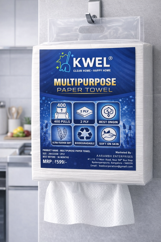 KWEL 1 Ply Multipurpose Paper Towel 400 Pulls Soft Highly Absorbent 100% Virgin Cellulose Fiber Hanging Tissue Pack Easy Pull Disposable Cleaning Wipes for Kitchen Bathroom Car Office