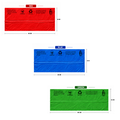 KWEL Biodegradable Garbage Bags Pack of 3 Rolls (90 Bags) – Red, Green & Blue Color-Coded Waste Disposal Bags, 19 x 21 Inch, Strong Leak-Resistant Trash Bags for Home, Office, Kitchen & Commercial Use