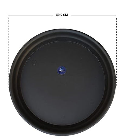 KWEL UV Treated Round Bottom Tray (Plate/Saucer) 16-inch Plastic Pot Tray Black Color