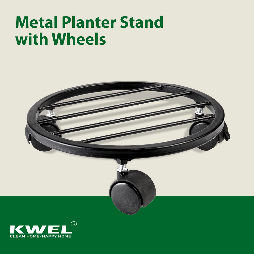 KWEL Metal Planter Stand with Wheels, Indoor/Outdoor Modern Plant Stand Black