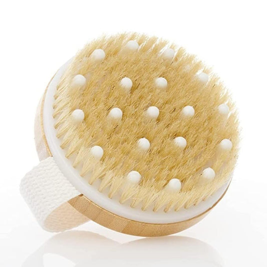 KWEL Wooden Bath Brush for Dry brushing | Wet and Dry Bath Brush for Cellulite and Lymphatic, Suitable for all Skin Types (Round)