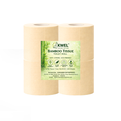 KWEL Bamboo Toilet Paper Roll | 2 Ply Soft Tissue | 250 Sheets per Roll | Eco Friendly Unbleached Toilet Tissue | Septic Safe Bathroom Tissue | Pack of 4