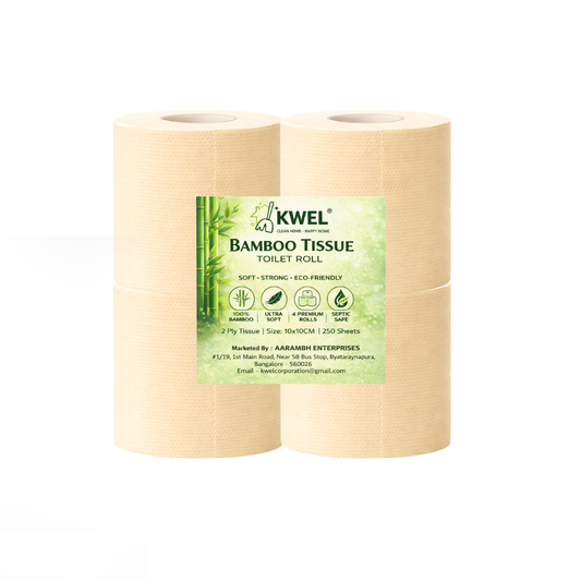 KWEL Bamboo Toilet Paper Roll | 2 Ply Soft Tissue | 250 Sheets per Roll | Eco Friendly Unbleached Toilet Tissue | Septic Safe Bathroom Tissue | Pack of 4