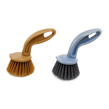 KWEL Kitchen & Bathroom Cleaning Brush | Plastic Sink Scrub Brush for Wash Basin, Tiles, Countertops & Dishes | Strong Bristles | Pack of 2 | Multicolor