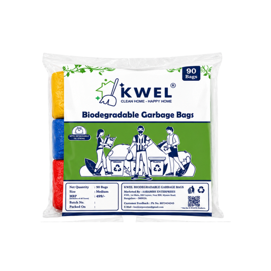 KWEL Biodegradable Garbage Bags Pack of 3 Rolls (90 Bags) – Red, Yellow & Blue Color-Coded Waste Disposal Bags, 19 x 21 Inch, Strong Leak-Resistant Trash Bags for Home, Kitchen & Commercial Use