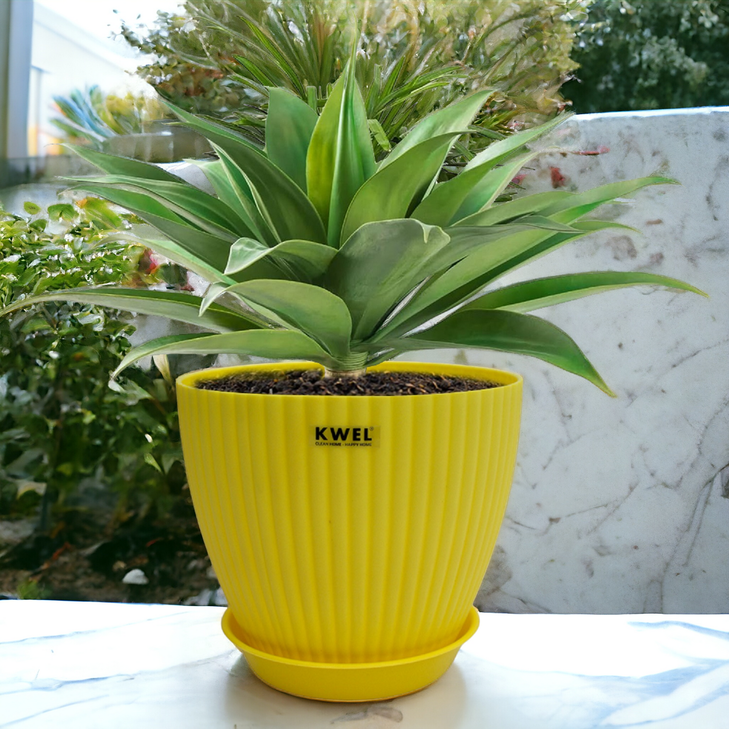 KWEL Pearl 7" Plastic Round Flower Pots for Home Planters, Terrace, Garden Etc | Yellow.