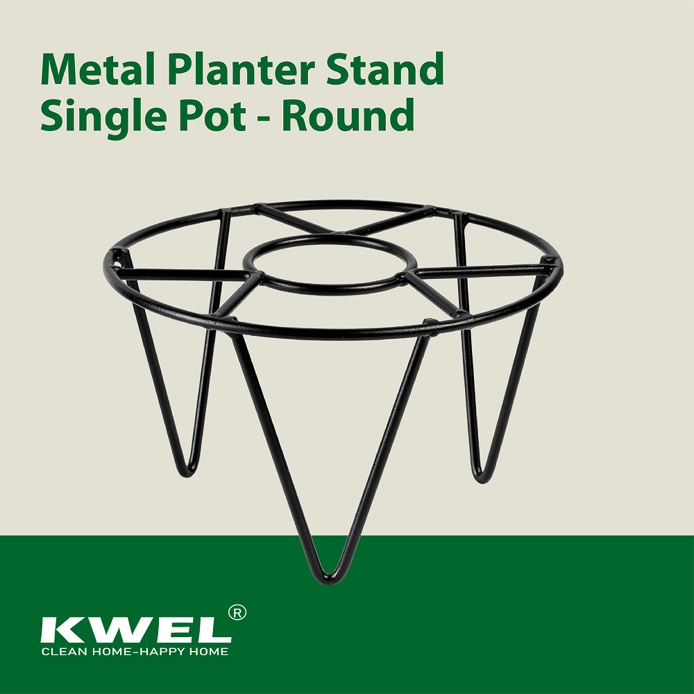 KWEL Metal Planter Stand Round Single Pot, Indoor/Outdoor Modern Plant Stand Black