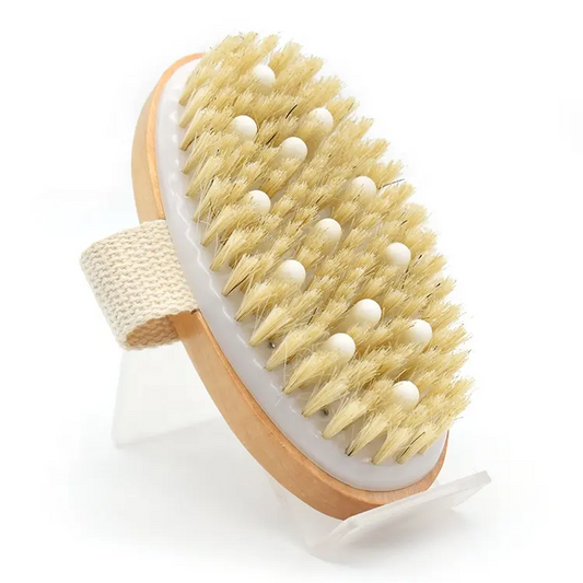 KWEL Wooden Bath Brush for Dry brushing | Wet and Dry Bath Brush for Cellulite and Lymphatic, Suitable for all Skin Types (Oval)