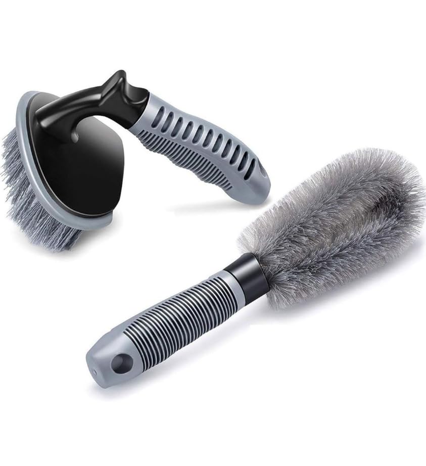 KWEL Tire & Alloy Wheel Cleaning Brush Set | Motorcycle or Bicycle Tire Brush Washing Brush | Scratch-Free Car Detailing Brushes for Tyres, Rims & Wheels