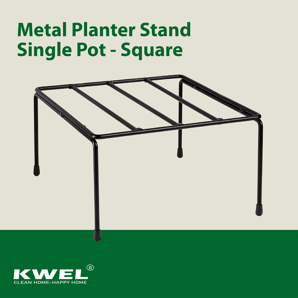 KWEL Metal Planter Stand Square Single Pot, Indoor/Outdoor Modern Plant Stand Black