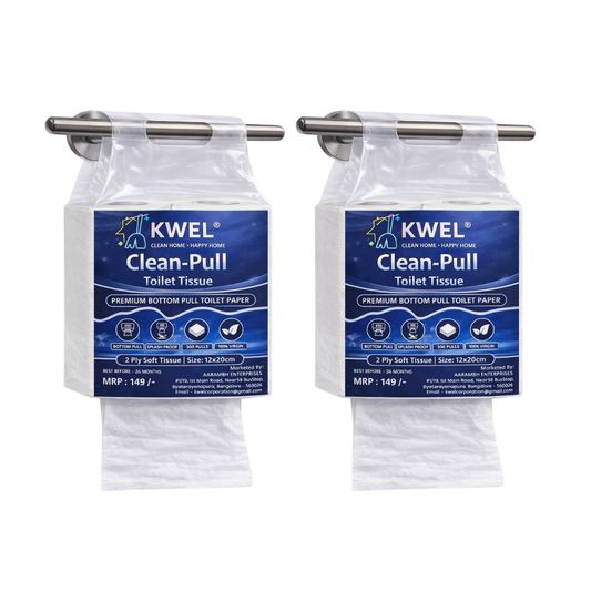 KWEL Clean-Pull Toilet Tissue | 2 Ply Soft Bottom Pull Tissue | 300 Pulls per Pack | Splash Proof Hygienic Toilet Paper | 12 x 20 cm Sheets | Pack of 2