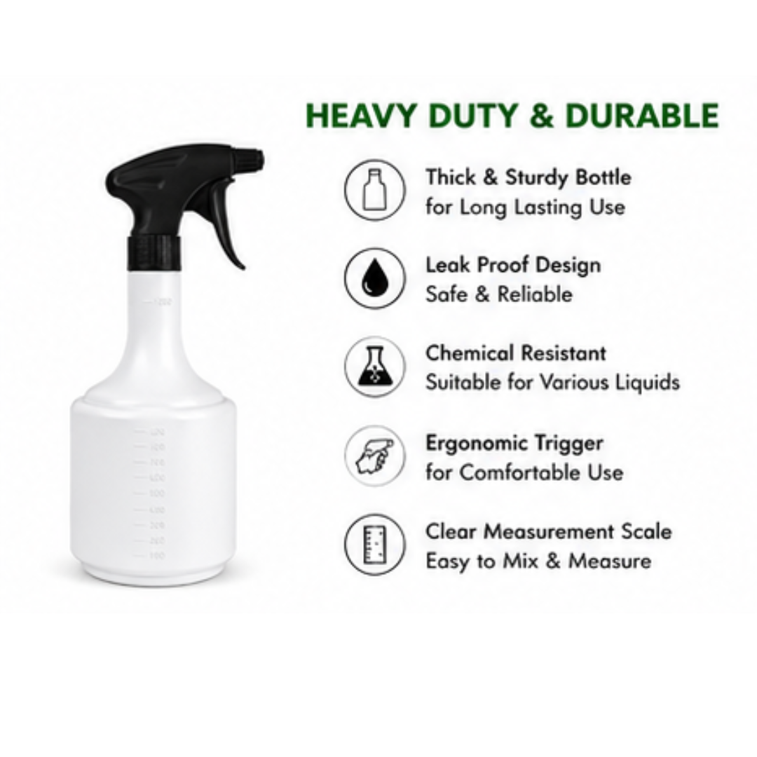 KWEL 1 Litre Heavy Duty Spray Bottle with Adjustable Mist & Jet Nozzle | Multipurpose Trigger Sprayer