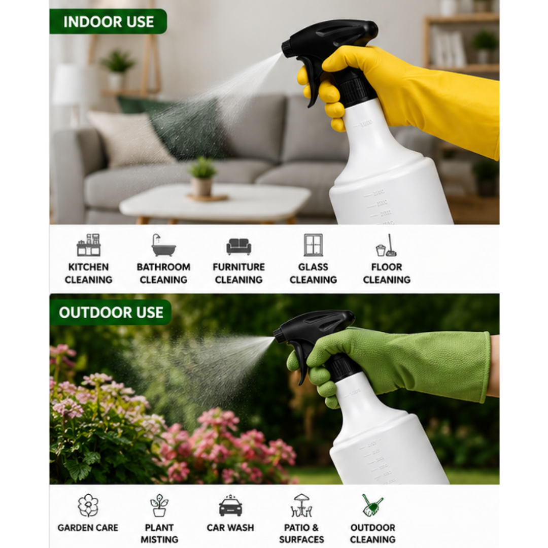 KWEL 1 Litre Heavy Duty Spray Bottle with Adjustable Mist & Jet Nozzle | Multipurpose Trigger Sprayer