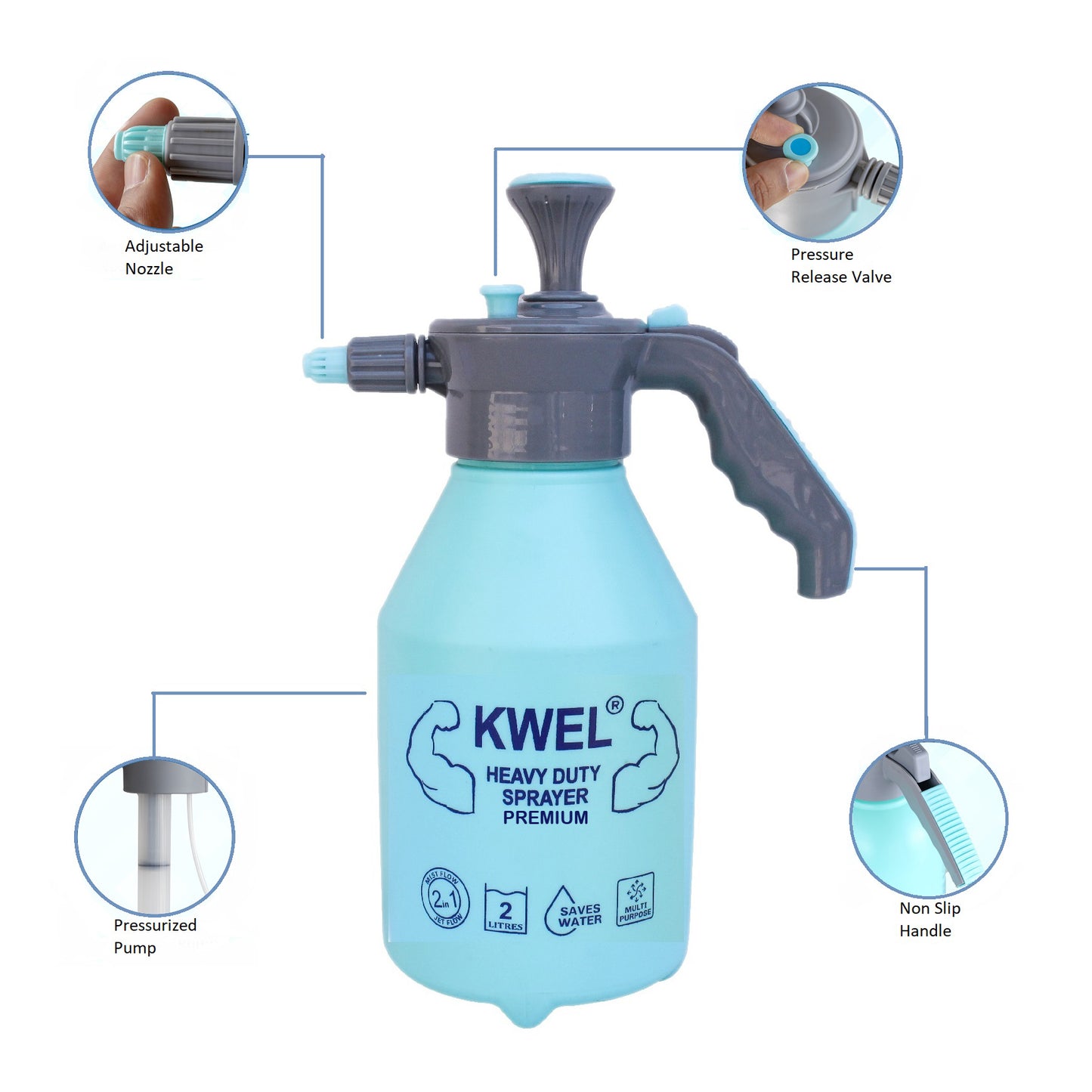 KWEL Heavy Duty Sprayer 2.2 Liter & Trigger Sprayer Bottle for Plants with Adjustable Nozzle with Garden rake (Pack of 1)