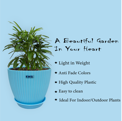 KWEL Pearl 7" Plastic Round Flower Pots for Home Planters, Terrace, Garden Etc | Blue.