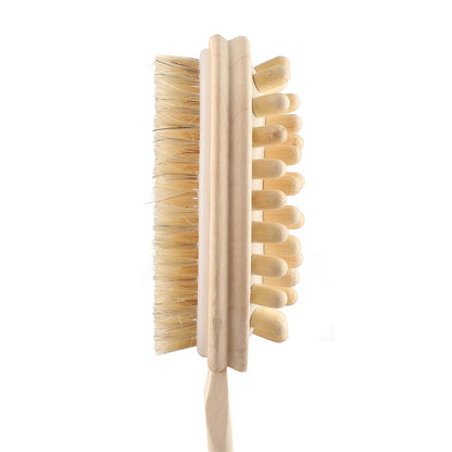 KWEL Wooden Double-sided Bath Brush With Massager and Detachable Long Handle With combo Wooden Bath Brush Round With massager (Pack of 1)