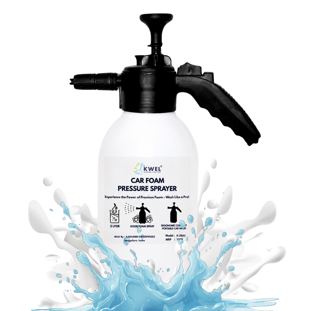 KWEL Multipurpose Car Foam Sprayer | Hand Pump Thick Foam Pressure Bottle for Car & Bike Washing (White, 2L, Pack of 1) with 100ml Car Shampoo