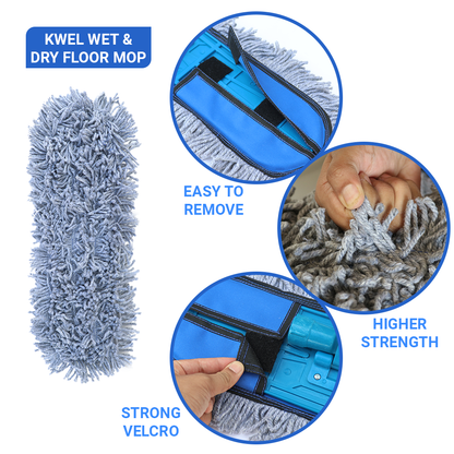 KWEL Dry Floor Mop Set 24 inch for Cleaning With Combo Rotatable Glass wiper