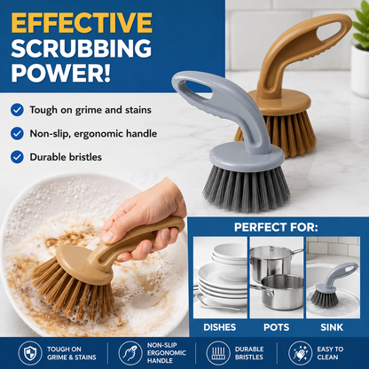 KWEL Kitchen & Bathroom Cleaning Brush | Plastic Sink Scrub Brush for Wash Basin, Tiles, Countertops & Dishes | Strong Bristles | Pack of 2 | Multicolor