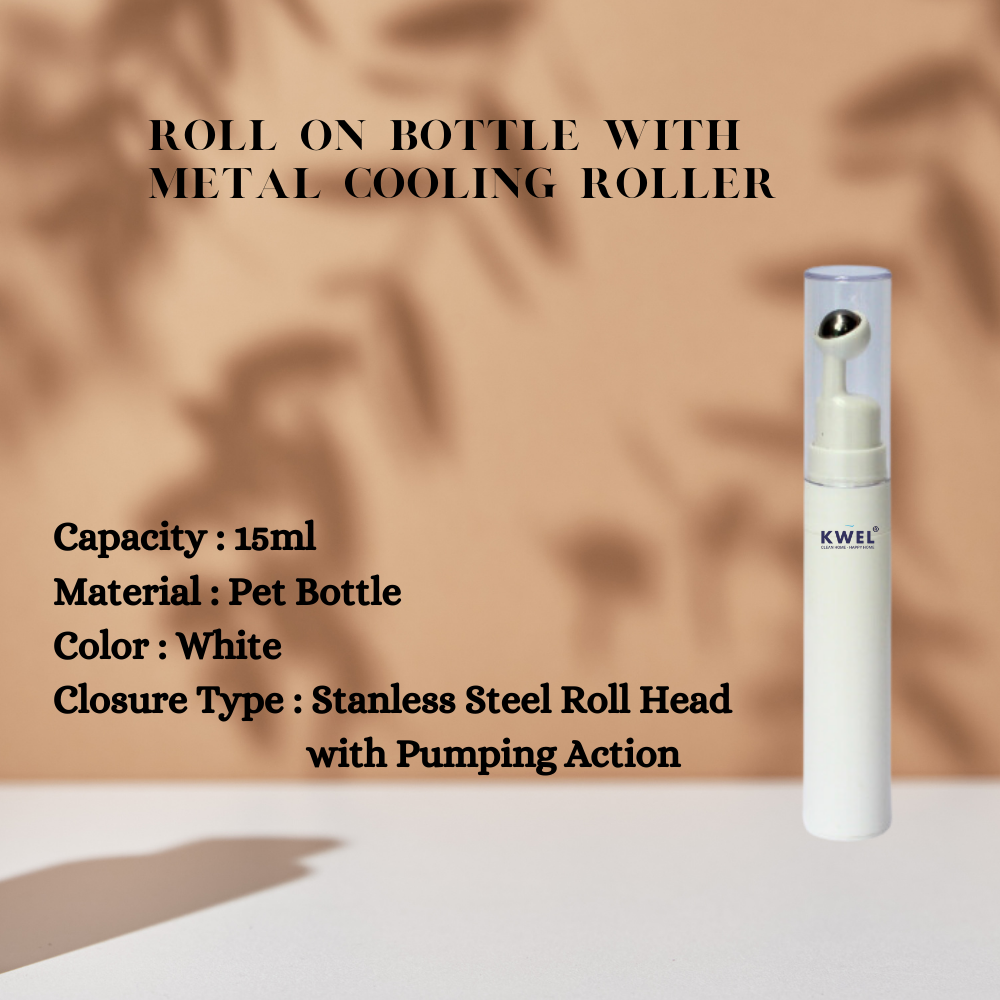 KWEL Airless Empty Roll On Bottle with Metal Cooling Roller-ball Massager for Under Eye Cream/Gel, Eye Care Oil, Essential Oils, Refillable Reusable-15 ml(Pack of 2)