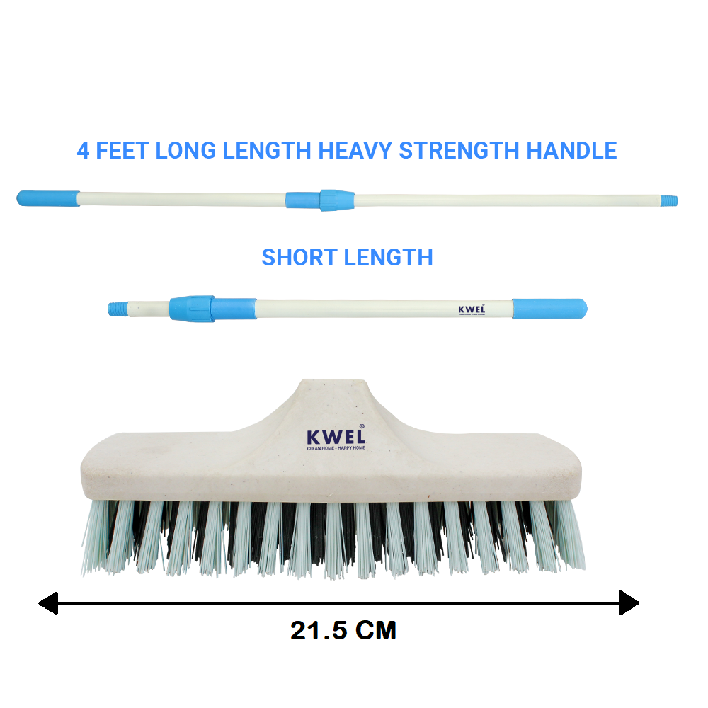 KWEL Cleaning Heavy Duty Hardy Brush with Telescopic Rod (Pack of 1) White