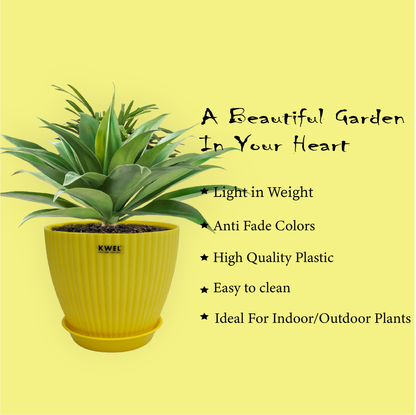 KWEL Pearl 7" Plastic Round Flower Pots for Home Planters, Terrace, Garden Etc | Yellow.