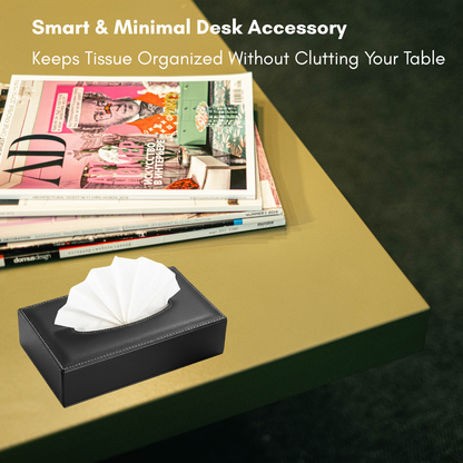 KWEL Rectangular Leather Tissue Box Holder for Dining Table | Water Resistant Face Wipes/Tissue Dispencer for Office Desks |with 80 Pulls Tissue Paper 1Pkt